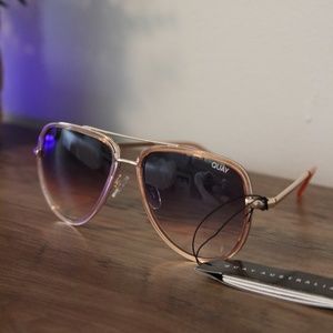 Quay All In Medium Aviator Womens Sunglasses NWT Brown Fade